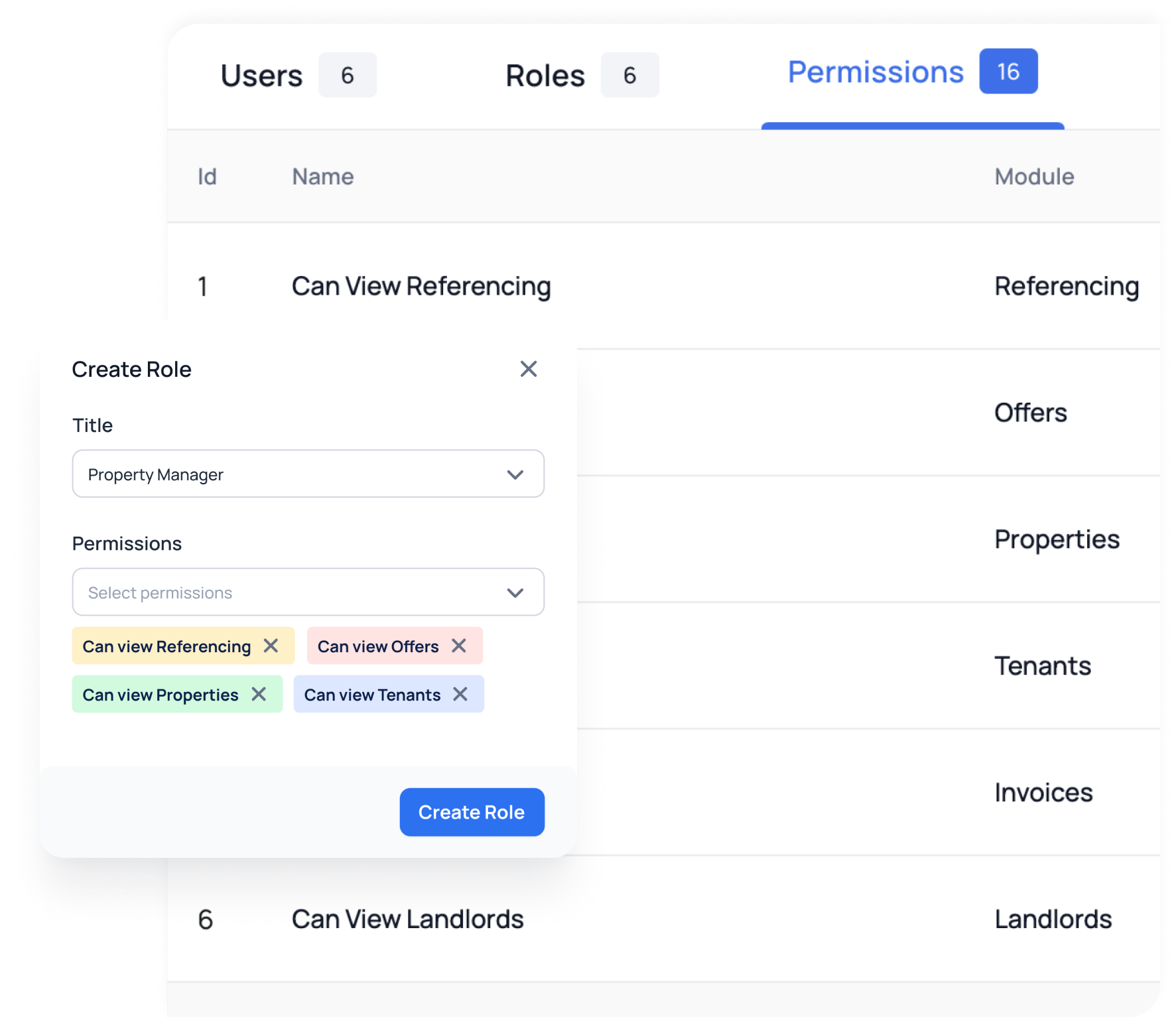 Screenshot of access management table