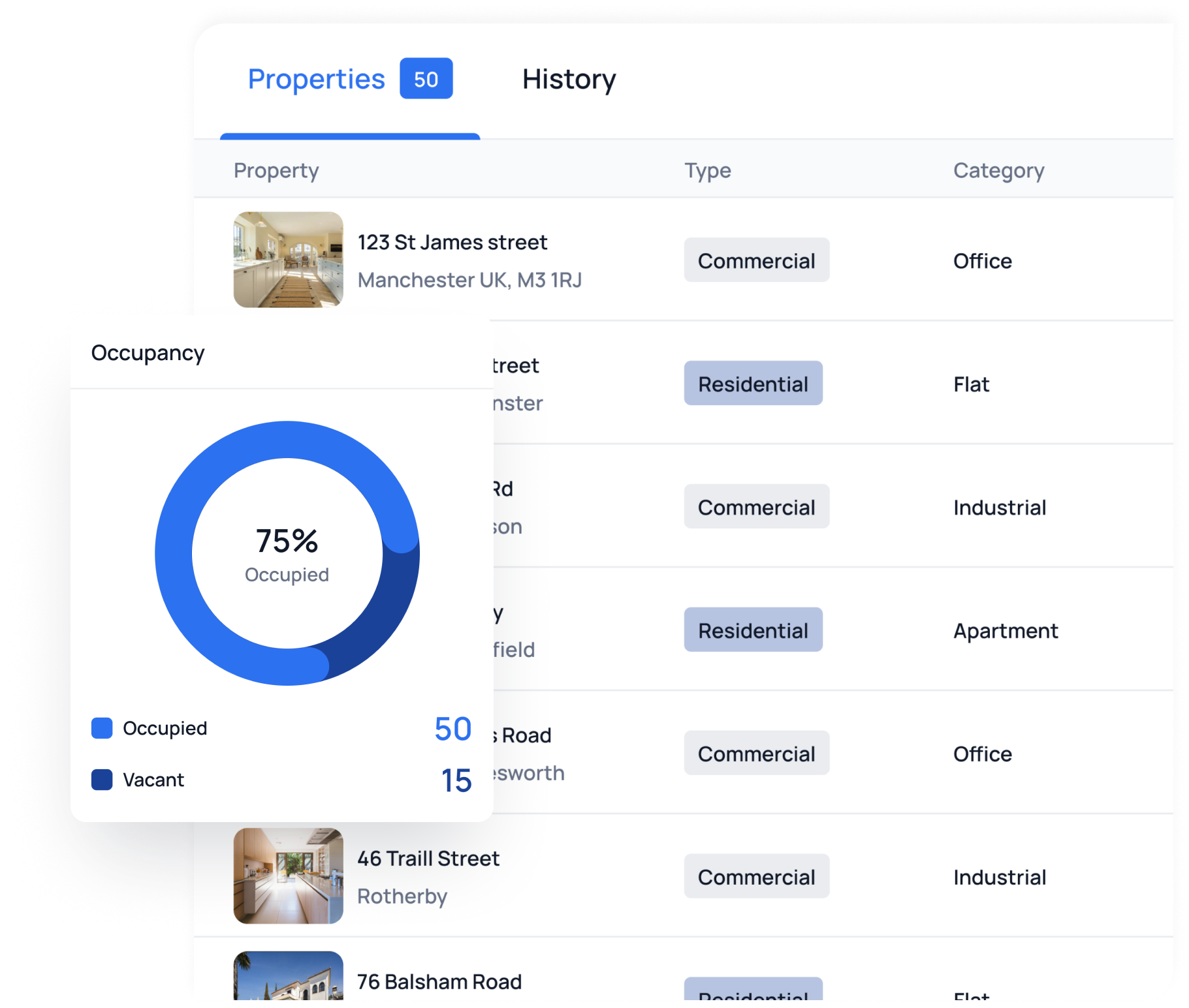 Screenshot of proeprties table